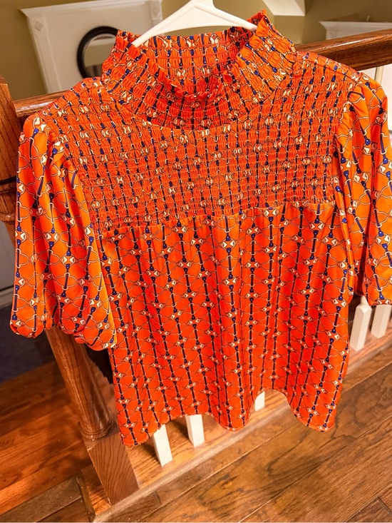 THML Tops - THML Bright Orange Smocked High Neck Puff Sleeve Blouse